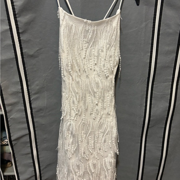 Lulus Making Magic White Fringe Lace-Up Mini Dress - Picture 6 of 7